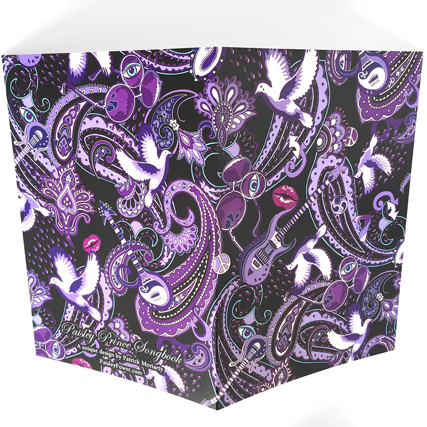 Paisley Prince Songbook greeting card with music-related motifs and paisley symbols